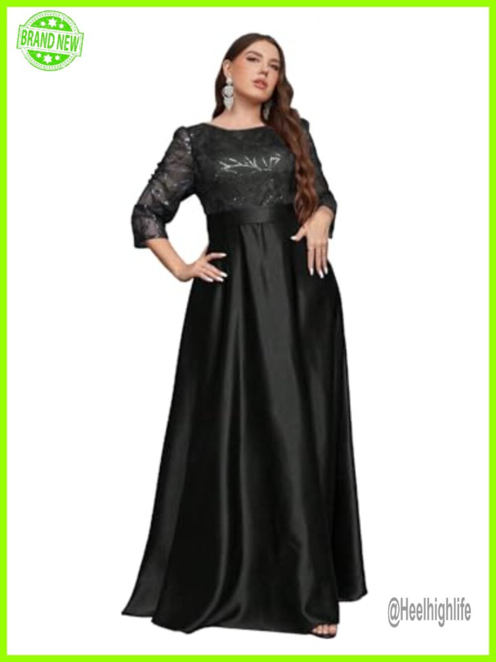 Plus Size Sequin Embellished Satin A-Line Hem Formal Maxi Dress